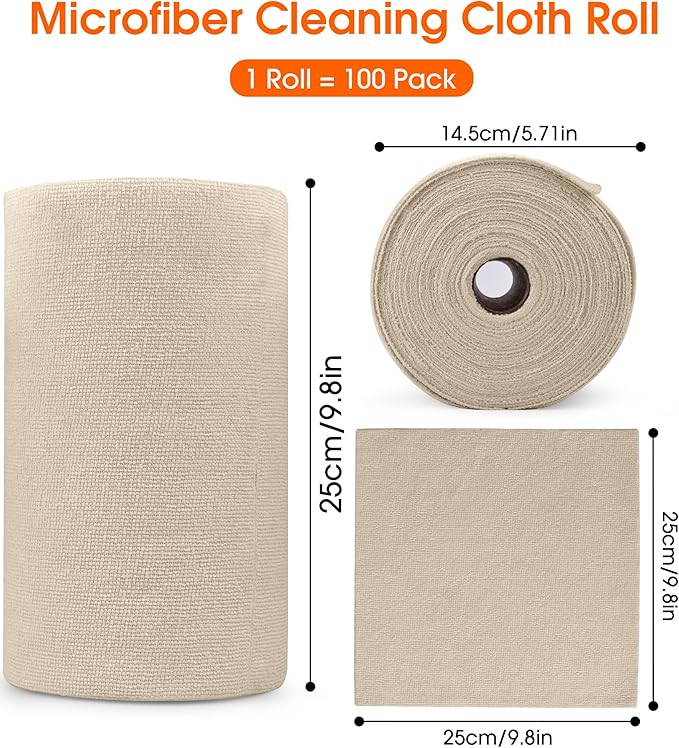 Roll of Microfiber Cleaning Cloth –100 Pack, Tear Away Microfiber Towels, Reusable, Washable, Scratch-Free, Cleaning Supplies, Kitchen Towels for Car, Home, Kitchen, Dishes(Desert Gold)