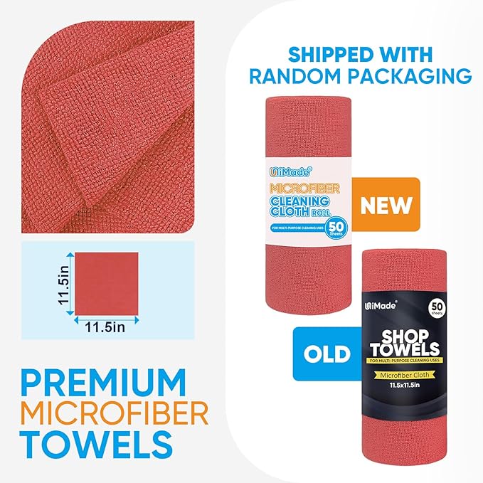 Microfiber Cleaning Cloth, 150 Sheets Shop Towels Commercial Grade Washcloths Lint-Free Work Rags Bulk Towels for Cars Mechanic Restaurant Garage Housekeeping, 11.5"x 11.5", Red