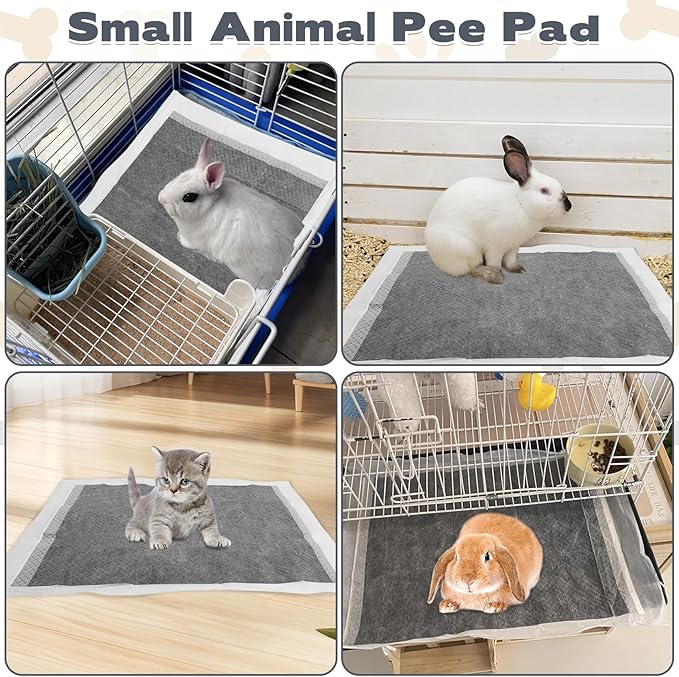 kathson 100PCS Rabbit Pee Pads 18×13in Disposable Guinea Pig Cage Liners Super Absorbent Black Carbon Odor-Control Bunny Training Pad with Quick-Dry Surface for Bunny Kitten Hedgehog Small Animals
