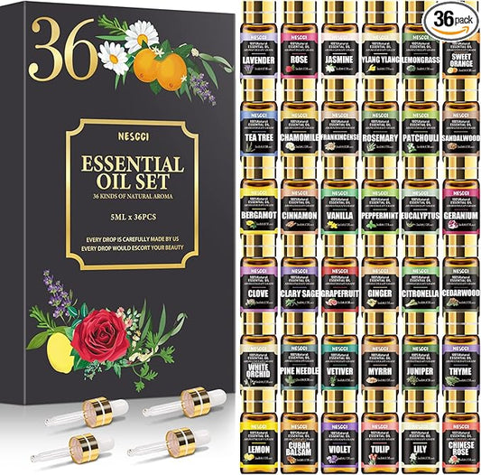 NESCCI Essential Oil Set - Essential Oils 36 x 5ML - Essential Oils Gift Set for Diffuser, Humidifier, Soap, Candle, Bath Bombs Making, Halloween, Christmas