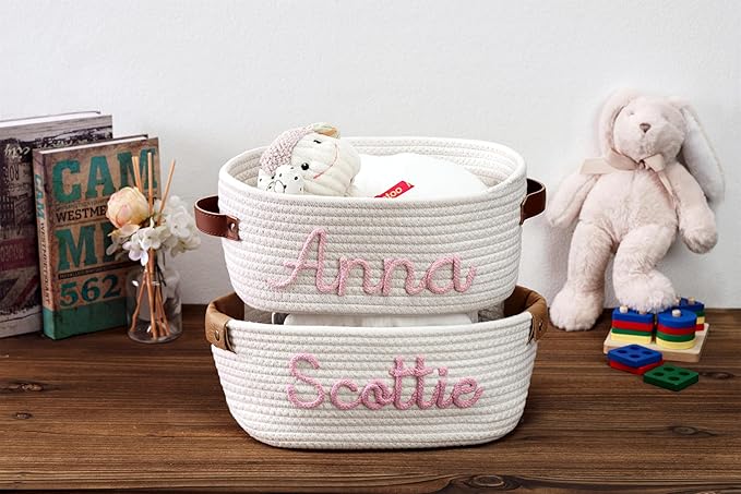 Personalized Baby Gift Basket, Custom Baby Shower Basket Gift, Customize Baby Name Basket Newborn Baby Gift Set Baby Diaper Caddy Nursery Storage (Style 1)