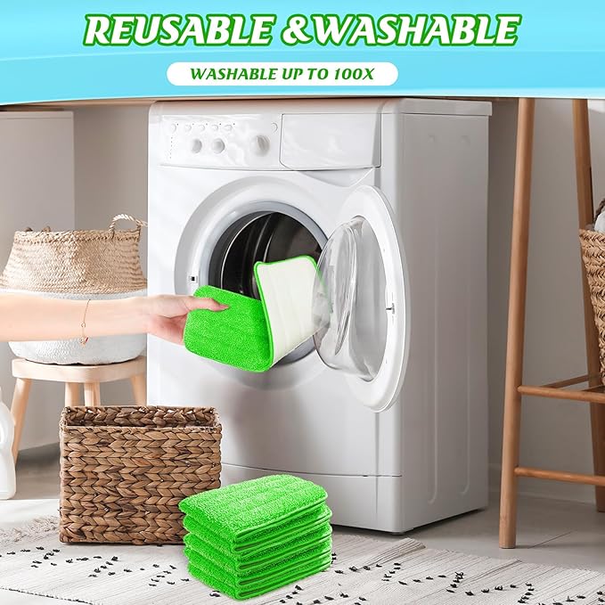 40 Pack Microfiber Cleaning Pads Machine Washable Replacement Head for Wet/Dry Mops Flat Reusable Household Replacement Mop Pad for Hardwood Floor Cleaning Scrubbing Fit Most Mops (Green)