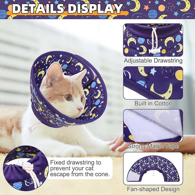 KOOLTAIL Cat Cone Collar, Adjustable Soft Comfortable Cat Recovery Collar to Stop Licking, Foldable Donut Water Resistant Pet Cone for Small Large Cats Kittens After Surgery Star M