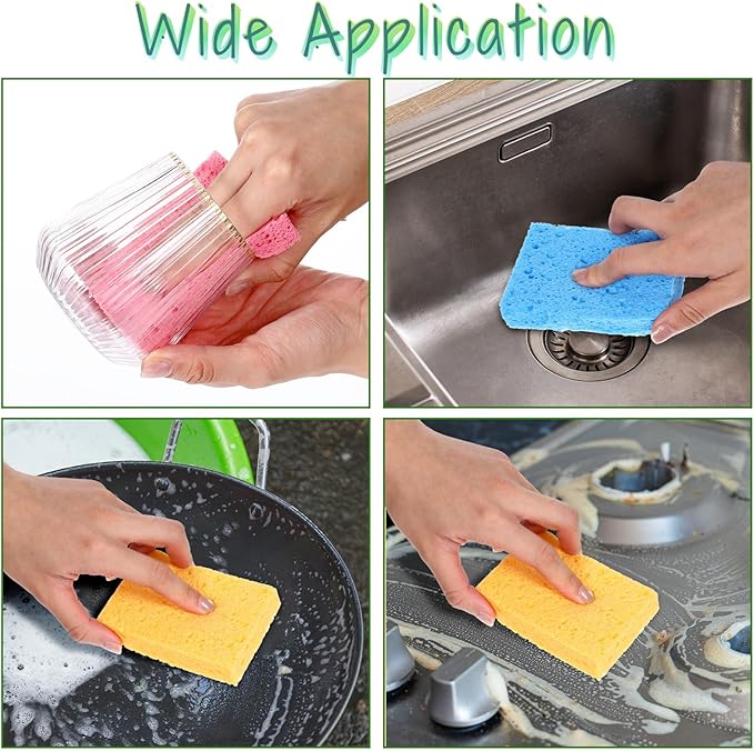100 Pack Multi-Purpose Sponge Pads, Kitchen Sponge Bulk Reusable Absorbent Compressed Wood Pulp Dish Sponges for Cleaning, Effective Clean The Surface Stains Without Scratching for Kitchen Bath