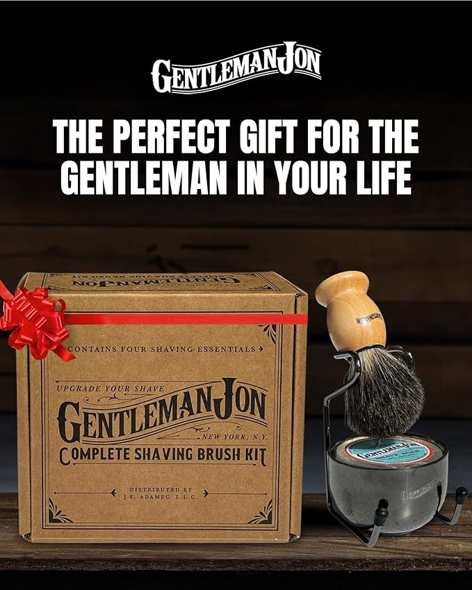 Gentleman Jon Complete Shaving Brush Kit – Old Fashion Shaving Kit for Men, Includes Shave Brush, Shave Bowl, Shave Soap & Stand, Vintage Wet Shave Mug, Barber-Style 4-Piece Gift Set