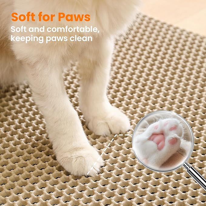 Extra Large Cat Litter Mat, 30x22 Inches Honeycomb Double Layer Cat Litter Trapping Mat, Non Slip Waterproof Urine Proof Large Kitty Litter Box Mat for Floor, Kitten Supplies, XL, Beige