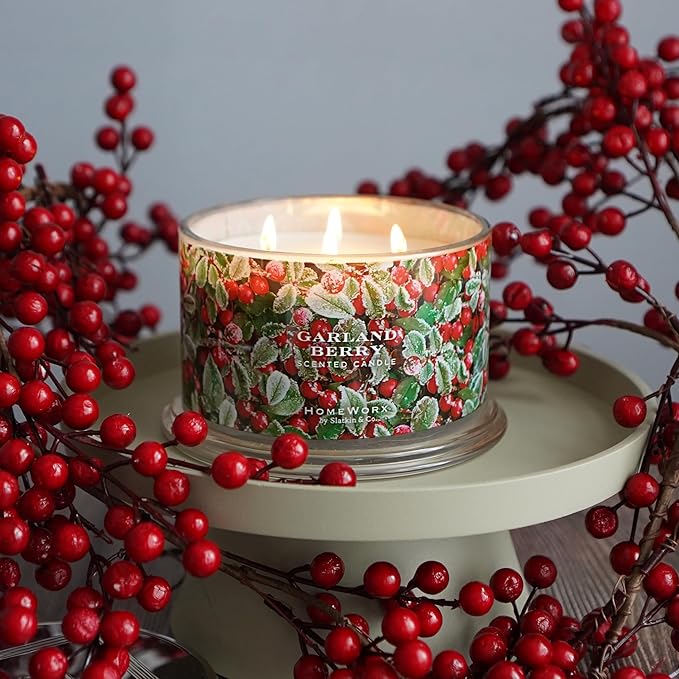 HomeWorx by SLATKIN + CO. Candle- Garland Berry, 18 oz. Premium Scented Candle - 30-55 Hours Burn Time