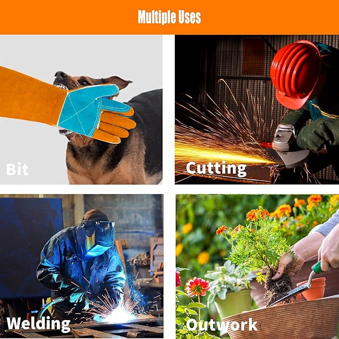 17.7In Cat Gloves, Animal Handling Gloves Bite Proof with Double Leather Pet Grooming for Cats & Dogs