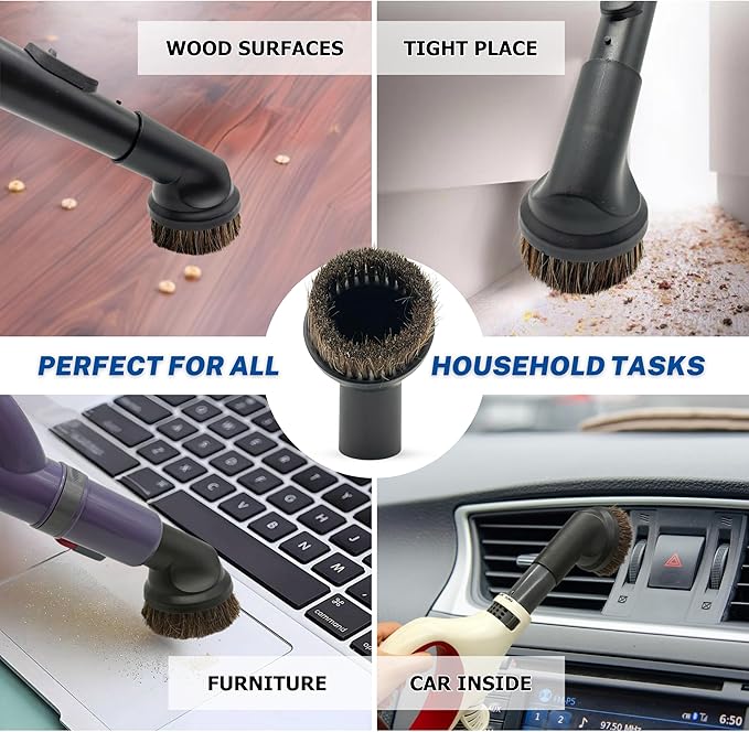 1-3/8'' Vacuum Brush Attachments for Shark, Miele & Most Canister/Handheld Vacuums – Crevice Tool, Upholstery & Horsehair Dusting Brushes - Pet Hair Removal Attachment