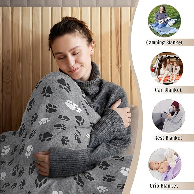 HIWX Dog Kids Blanket, Dog Lovers Gifts Blankets, Puppy Paws Throw Blanket for Kids Girls Boys Nursery Toddler Room Bedroom Home Living Room Office Couch Bed Decor, Pet Lover Owner Gifts, 40x30 Inches