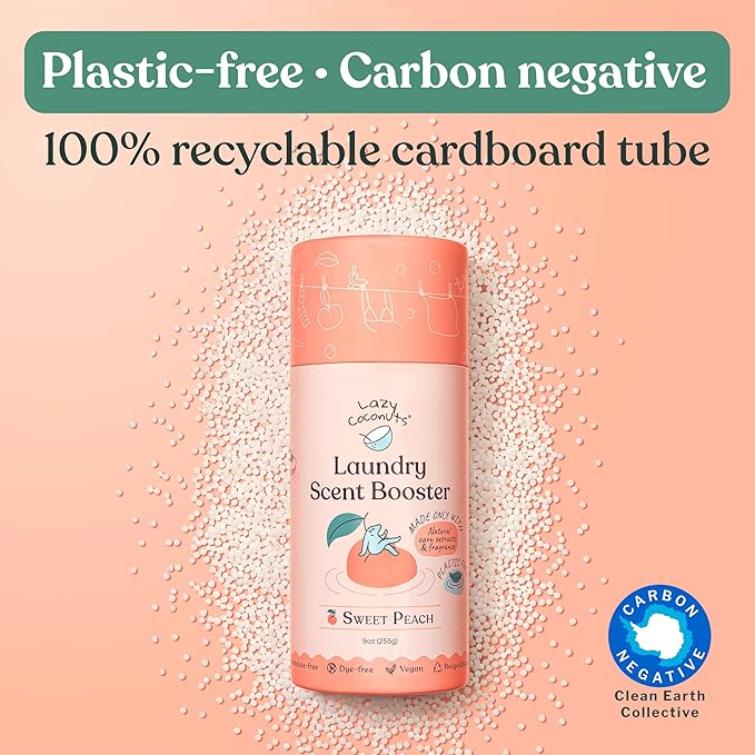 Lazy Coconuts Sweet Peach Laundry Beads - Eco Friendly, Plastic Free, Minimal, Natural Ingredients - Dye Free Laundry Scent Boosters, Zero Waste, Recyclable Package, Carbon Negative