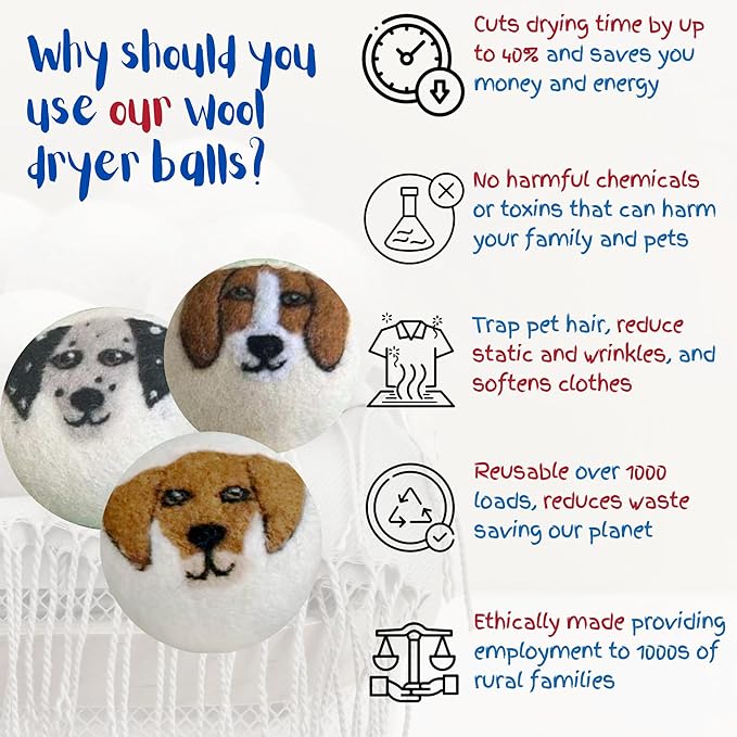 Wool Dryer Balls Organic Premium | 6 Balls XL, Ethically & Humanely Made, Natural Fabric Softener, Laundry Dryer Balls Reusable, Wrinkle Release, Organic Fabric Softener Ball, Say No! to Dryer Sheets