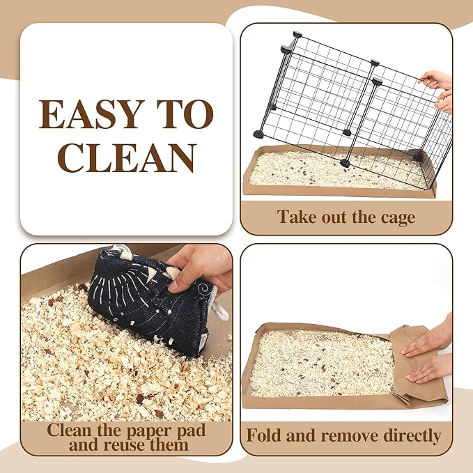 12 Pcs 49.2" x 25.6" Disposable Guinea Pig Cage Liners 4 x 2 ft Cage Disposable Bottom Waterproof Kraft Paper Liner Bag for Guinea Pigs Bedding Small Animal Pet Supplies