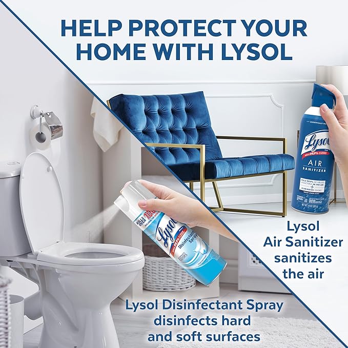 Lysol Bundle containing x2 Lysol Disinfectant Spray for Hard and Soft Surfaces, Crisp Linen, 19 Fl. Oz + Lysol Air Sanitizer Spray, For Air Sanitization and Odor Elimination, White Linen, 10 Fl. Oz