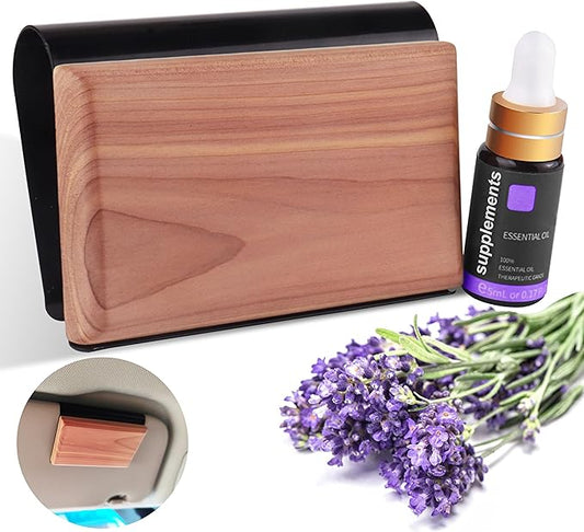 Gift Boxed Car Air Freshener – Long-Lasting Fragrance for 90+ Days – Wooden Car Diffuser – 8 Scents Available – Includes 1 Bottle of 5ML Essential Oil Refill – 0.17 FL OZ (Lavender)