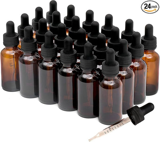 24 Pack,1oz Glass Dropper Bottle, Amber Tincture Bottles with Dropper,Pretty Finish for All Kinds of Liquids,Oil Bottles for Hair- Stronger Suction ideal for Leakproof Travel