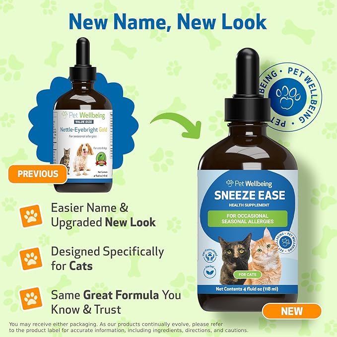 Pet Wellbeing Sneeze Ease for Cats - Occasional Sneezing, Seasonal Allergies, Nose and Eye Discomfort, Eyebright, Nettles - Veterinarian-Formulated Herbal Supplement 4 oz (118 ml)