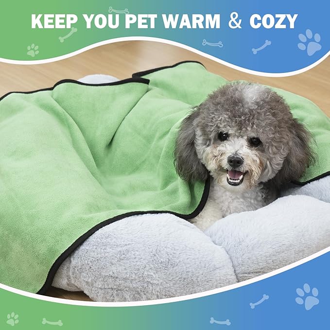 MICOOYO 3PCS Dog Towels for Drying, Super Absorbent Pet Grooming Towels, Quick Drying Dog Bath Towels for Puppy Cats (Green, Blue, Yellow, M)