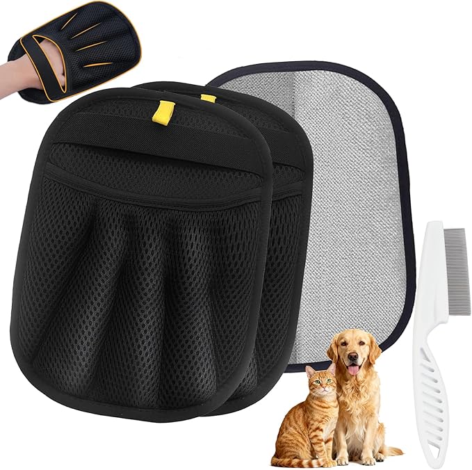 Pet Hair Removal Glove, 2025 Newly Upgraded Electrostatic Pet Hair Remover Glove with Comb, Magic Brush Pet Hair for Clothing, Sofa, Carpet, Car Seat (2 Pack)