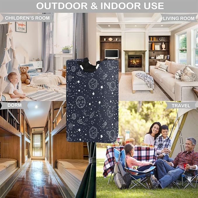 visesunny Large Capacity Laundry Hamper Basket Night Sky Star Moon Space Planet Water-Resistant Oxford Cloth Storage Baskets for Bedroom, Bathroom, Dorm, Kids Room