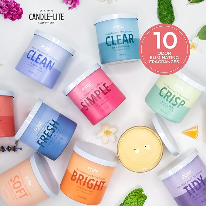 Candle-Lite Pure Apple Blossom & Neroli Odor Eliminating Scented Candles, Neofresh Technology Eliminates 99.9% of Odors, 16 oz 2-Wick Jar, Proudly Poured in The USA, Up to 60 Hours Burn Time