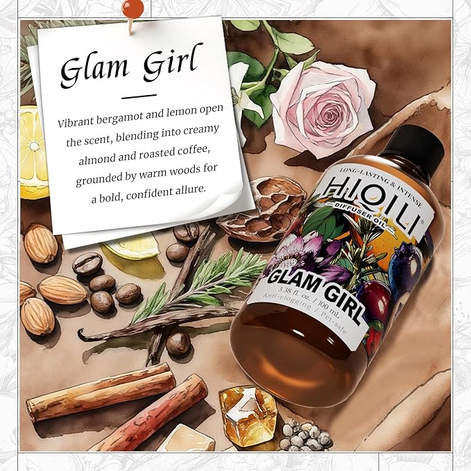 HIQILI Diffuser Oil for Humidifier & Reed Diffusers, Suitable for Home and Other Scenarios, Long Lasting Scent - Glam Girl, 3.38 Fl Oz
