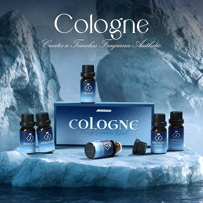 ARVIDSSON Cologne Fragrance Oils Set, Essential Oils for Diffuser | Deep Ocean, Cologne, Amber Oud, Tobacco Vanilla, Man Cave, Midnight Musk, Diffuser Oil Scents for Candle Making, Soap Making