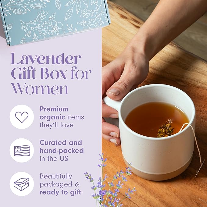 Unboxme Gifts Mini Lavender Spa Gift Set - Relaxation Gift Basket for Women - Self Care Package with Lavender Candle, Bath Bomb, Soap, Greeting Card & More