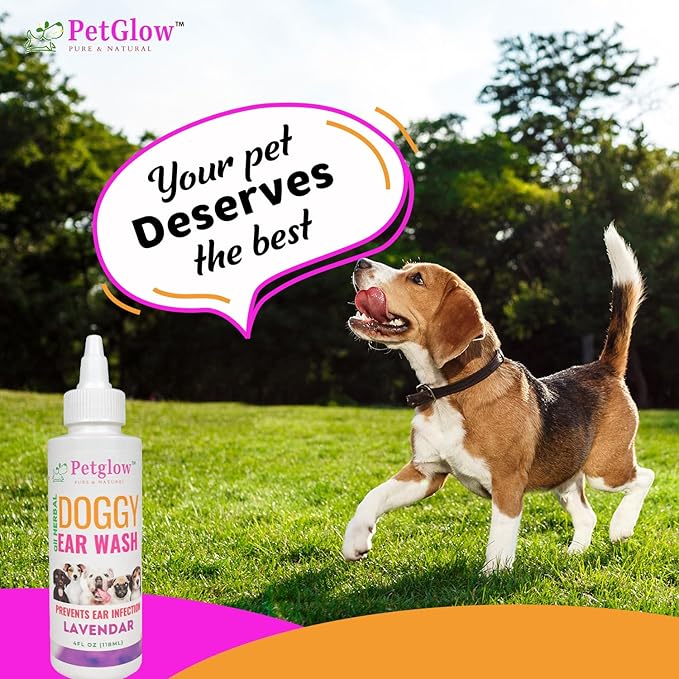 Petglow Dog Ear Cleaner, Gentle Wax Remover, Gentle Ear Cleaning Drops, Effective Ear Drops for Itch, Odor, Aloe Vera and Turmeric Ear Cleaning Solution for Dogs, Cruelty-Free