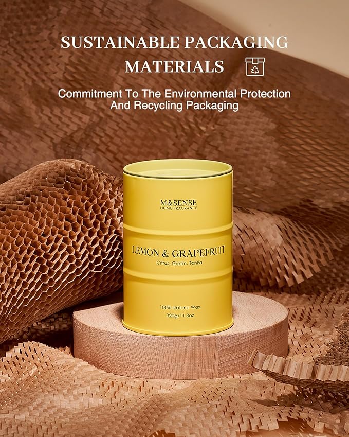 M&SENSE Lemon Candle,Summer Grapefruit Scented, Lemon Soy Candles 11.3oz 70 Hour Slow Burning, Limoncello Highly Scented Citrus Candles for Bathroom, Fresh Smelling Candle