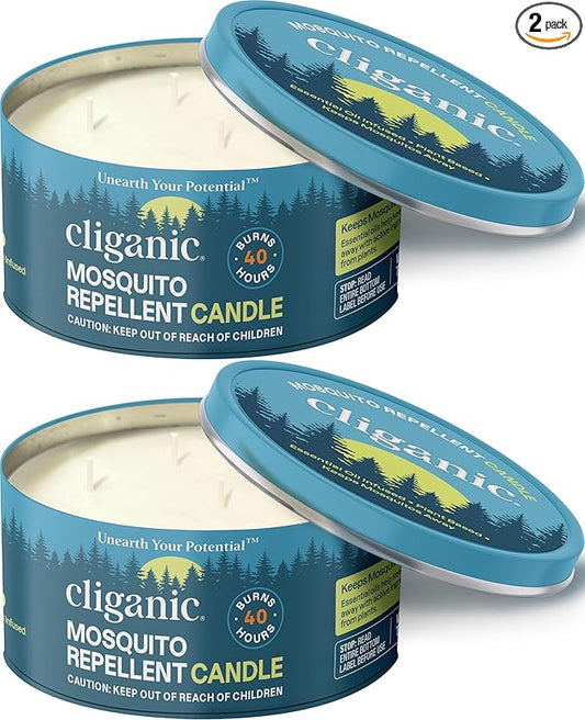 Cliganic Natural Mosquito Repellent Candle (Large 22oz, Pack of 2) | Citronella, DEET Free, Essential Oil Infused for Outdoor, Camping | Burns 40 Hours