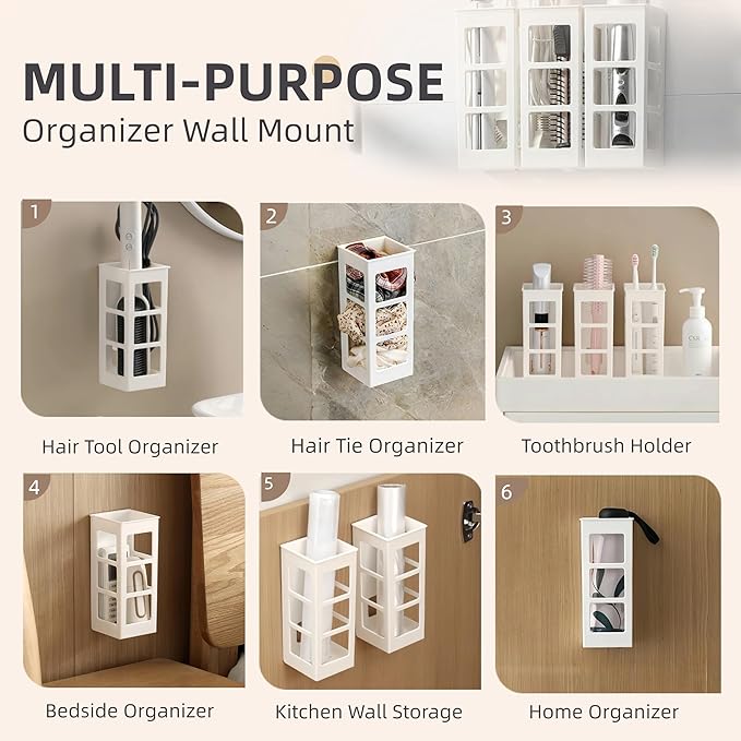 2 Set Hair Tool Organizer Wall Mount, Hanging Bathroom Hair Tool Organizer for Curling Iron, Flat Iron, Straightener and Hair Dryer Bathroom Storage and Organizer