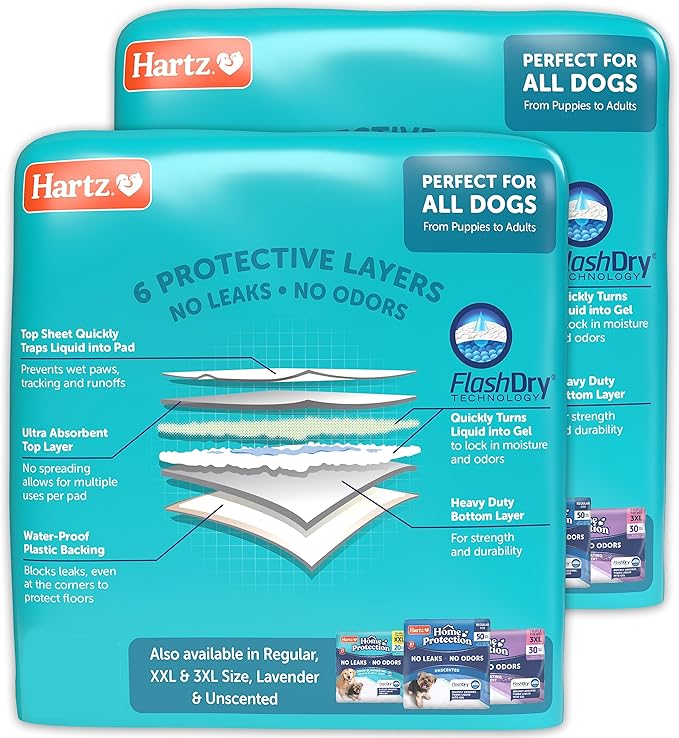 Hartz Home Protection Mountain Fresh Scented Dog Pads, XL 60 Count, Super Absorbent & Won't Leak, Odor Eliminating