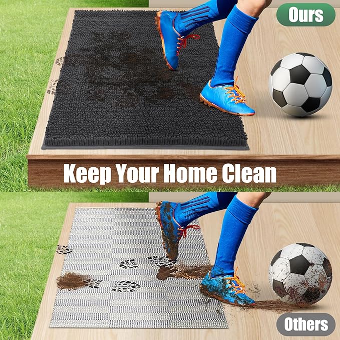 IM HOME Chenille Absorbent Outdoor Doormat 71" x 25", Washable Muddy Door Mats for Dog Non Slip Indoor Doormat Dog Mat for Muddy Paw Front Inside Doormats for Entryway Dark Grey