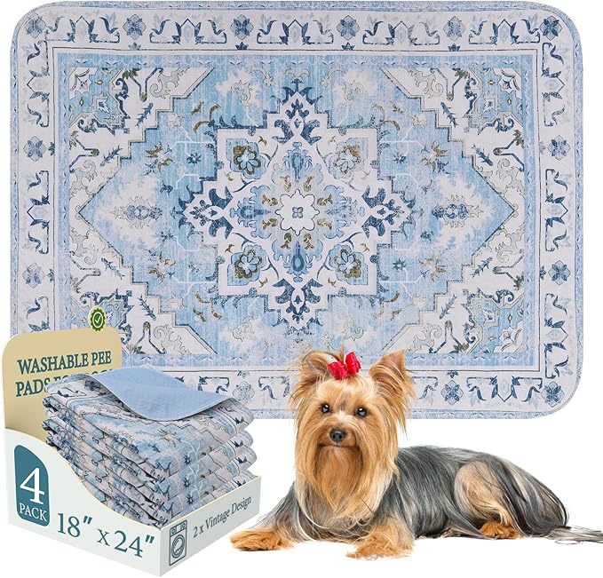 Homimp Washable Pee Pads for Dogs,4 Pack Reusable Puppy Pads Waterproof,Absorbent and Leakproof Dog Pee Pads,Non Slip Puppy Training Pads, Pet Mat for Floor, Crate, Couch, Whelping,Blue, 18"x24"
