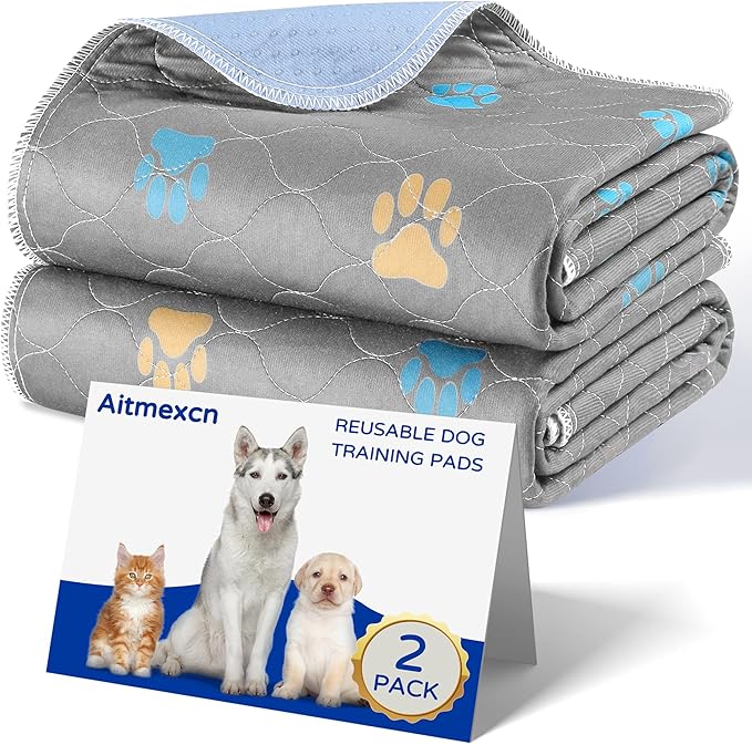 Aitmexcn Washable Puppy Dog Pee Pad, 2PCS 100% Waterproof Whelping Training Mat for Puppy/Senior Dog, Fast Drying Reusable Puppy Pads for Indoor, Outdoor and Car Travel- 18x24'' Llight Gray