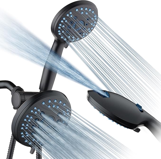Hotel Spa AquaCare for California As-Seen-On-TV High Pressure Handheld Rain 50-mode 3-way Shower Head Combo, Anti-clog Jets, 2-mode Tub & Pet Power Wash, Wall Bracket, 6 ft. Hose, Matte Black