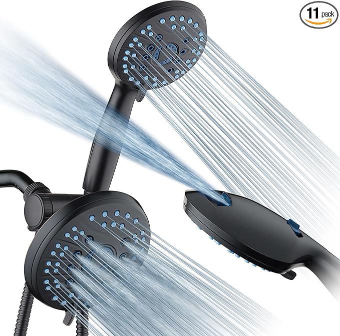 Hotel Spa AquaCare As-Seen-On-TV High Pressure Handheld & Rain 50-mode 3-way Shower Head Combo with Anti-clog Jets, 2-mode Tub & Pet Power Wash, Extra Wall Bracket, 6 ft. Hose, Matte Black