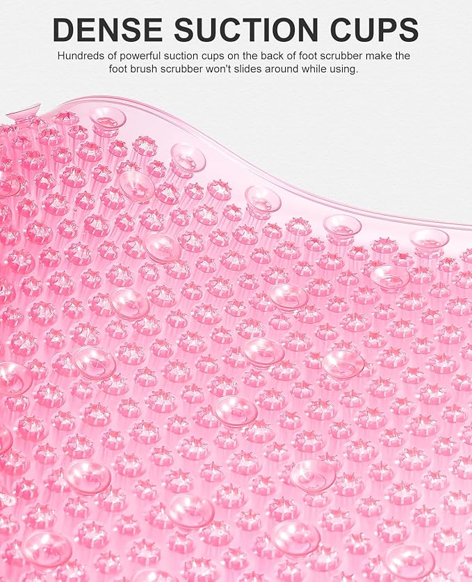 OTHWAY Non Slip Grassy Bathtub Mat : 25.6X13.4 inches Sturdy But Soft Bath Mat_Quick Drain Shower Floor Mat with Soft Bristles for Scrubbing Feet (Clear Pink)