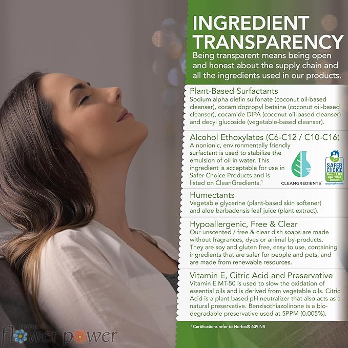 Natural Flower Power Liquid Dish Soap Refill – 66 Fl Oz Refills 4X – Plant-Based & Scented w/Pure Essential Oils – Natural Dishwashing Detergent – Sulfate-Free Kitchen Soap (Unscented)