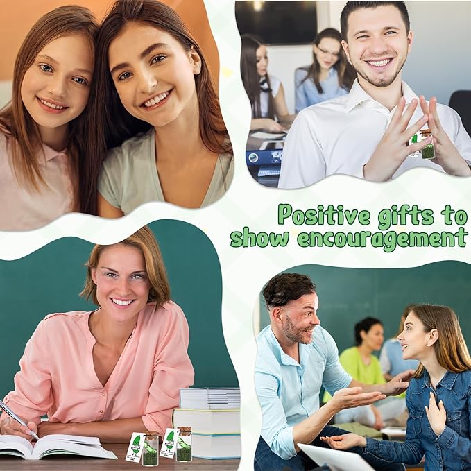 100 Sets Emotional Gift Pickle Support Inspirational Mini Luminous Pickle Affirmations Cards with Glass Bottle Desk Pet Gift for Vet Tech Student Classroom Party Favors