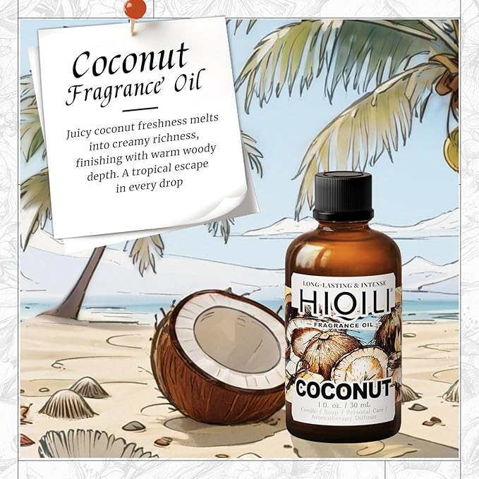 HIQILI Coconut Fragrance Oil for Home Diffuser, Ideal for Making Candle, Soap, Body Spray, Women's Perfume, Creamy Scents - 1 Fl Oz