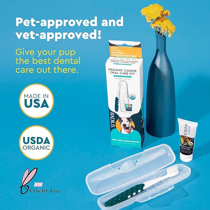 RADIUS USDA Organic Dental Solutions Puppy Kit 1 Unit, 1 Dog Toothbrush & 1 0.8oz Toothpaste, Ultra Soft Bristle & Non Toxic Toothpaste for Dogs, Designed to Clean Teeth, Xylitol Free
