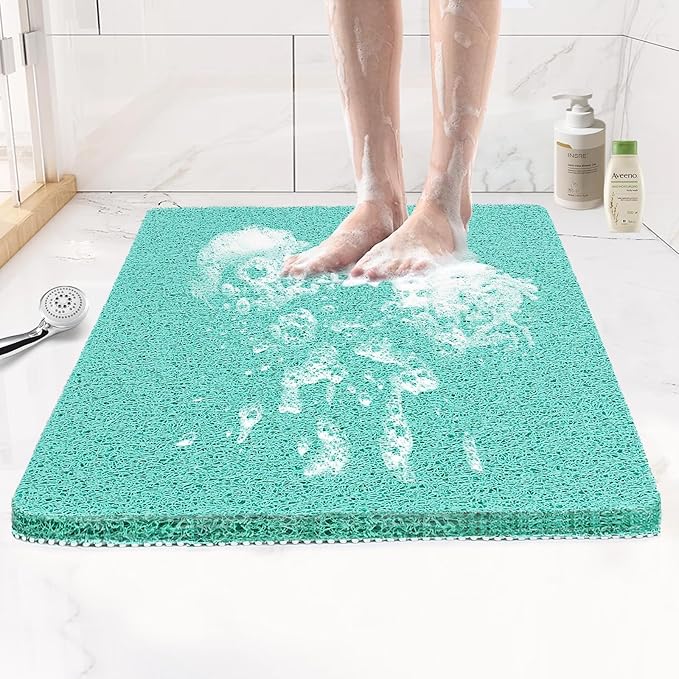 Joyhalo Shower Mats for Showers Anti Slip for Elderly, 24'' x 24'' Non Slip Bath Mat for Inside Shower, Bath Tub Mats for Bathroom Non Slip for Shower, PVC Loofah Bathroom Mats, Aqua