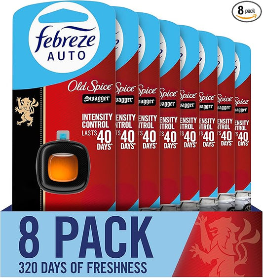 Febreze AUTO Air Freshener, Odor-Fighting Automotive Vent Clip, Old Spice Swagger Scent, 8 Count