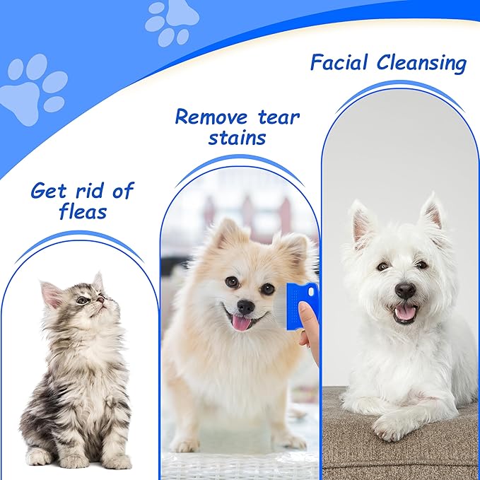 2 Pack Professional Eye Comb For Pets,Stainless Steel Tear Stain Remover,Flea Lice Comb,For Cats & Dogs,Gentle Round-Head Grooming Tool,Precisely Removes Stains, Dirt And Debris From The Eye Area