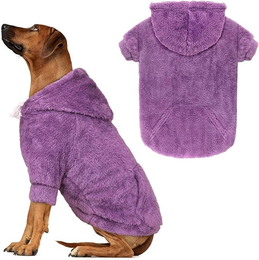 3XL Dog Sweaters for Large Dogs,Dog Hoodie,Warm Fuzzy Fleece Sweatshirt with Hood & Pocket,Leash Hole,Cozy Cold Weather Pet Clothes Sweater Hoodie for Large Dogs(Purple,3XL)