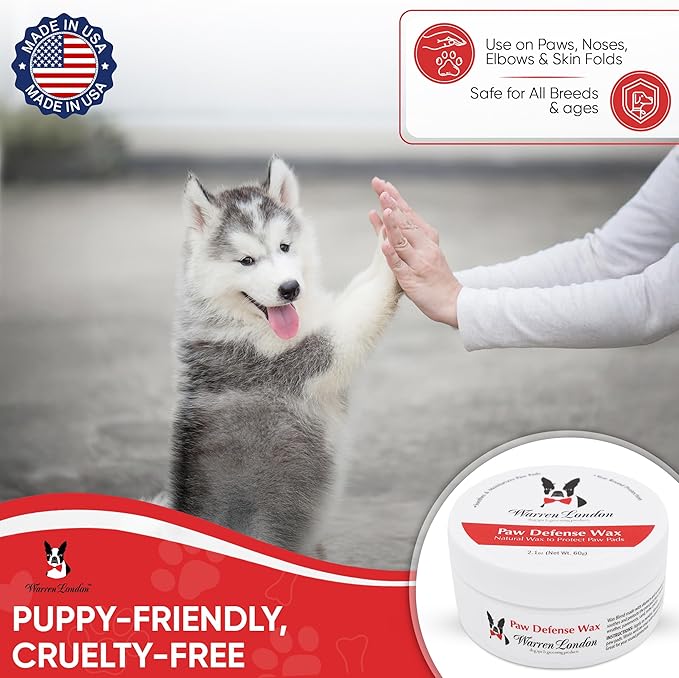 Warren London Paw Defense Wax | All-Season Dog Paw Balm with Beeswax, Aloe & Vitamin E | Shields Pads from Hot Pavement, Ice & Rough Terrain | Soothes Dry, Cracked Paws | Made in USA