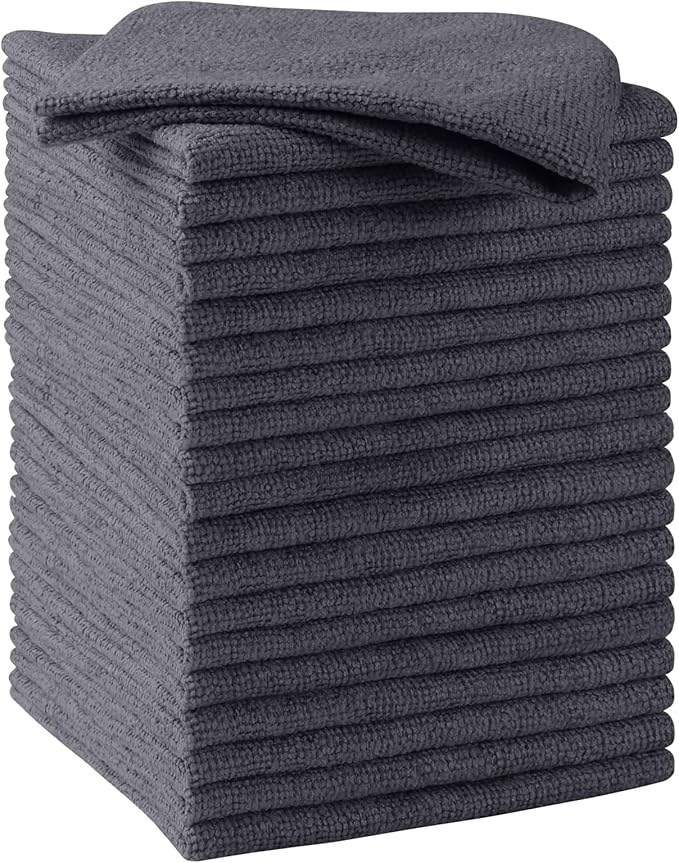 HOMEXCEL Microfiber Cleaning Cloths 20 Pack, Highly Absorbent, Lint & Scratch-Free Cleaning Rags for House Kitchen, Grey Microfiber Towels for Car 11.5 x 11.5 inch