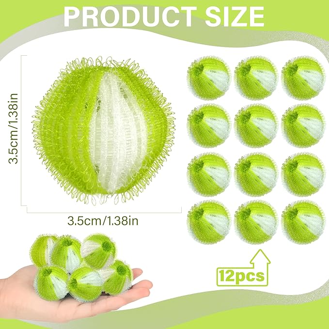 12 Pcs Pet Hair Remover for Laundry, Pet Hair Catcher, Washing Balls, Reusable Washing Machine Lint Paw Hair Catcher, Lint Balls for Washing Machine Dryer (Green)